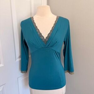 Y2K TEAL‎ WRAPPER LACE 3/4 SLEEVE TOP